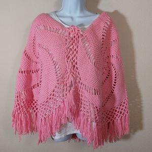 Hand made Crochet Pink Poncho, size One Size